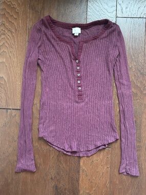 Anthropologie V neck Henley burgundy wine S cozy lounge